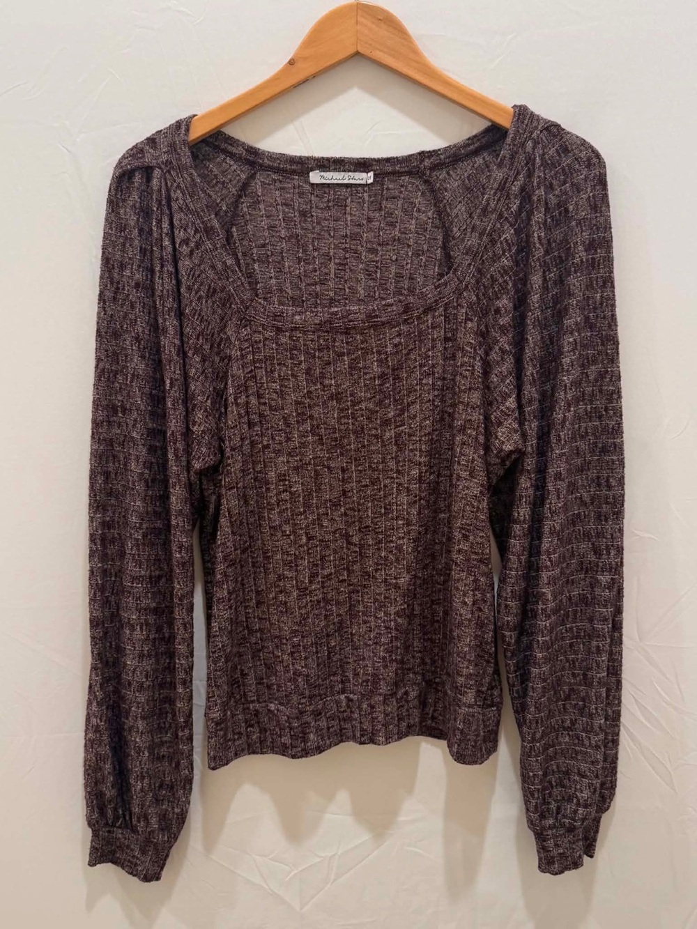 Michael Stars Waffle-Knit Long Sleeve Top in Heather Brown Women OS